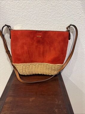 Parfois Orange Suede & Straw Crossbody Bag